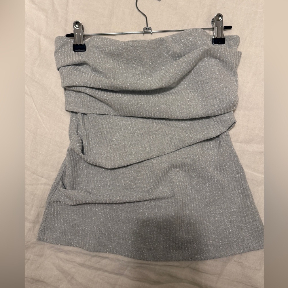 Zara Silver Metallic Ribbed Top